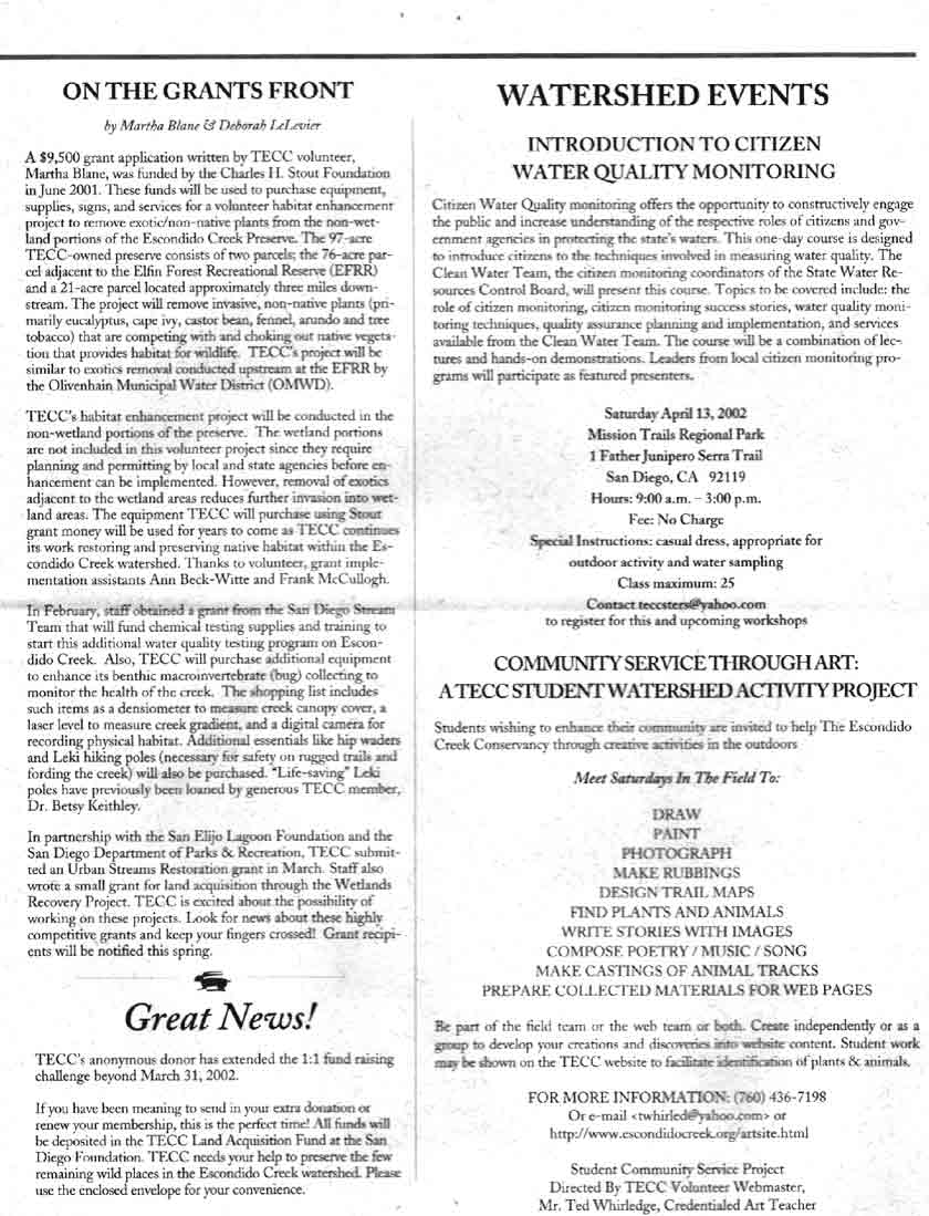Spring 2002 Newsletter