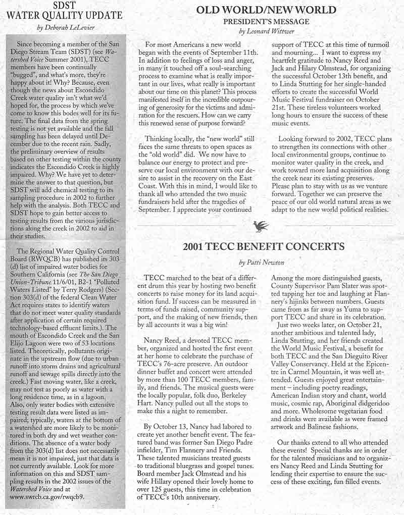 winter 2001 newsletter